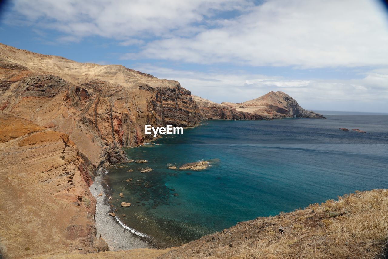 Scenic view of bay against sky