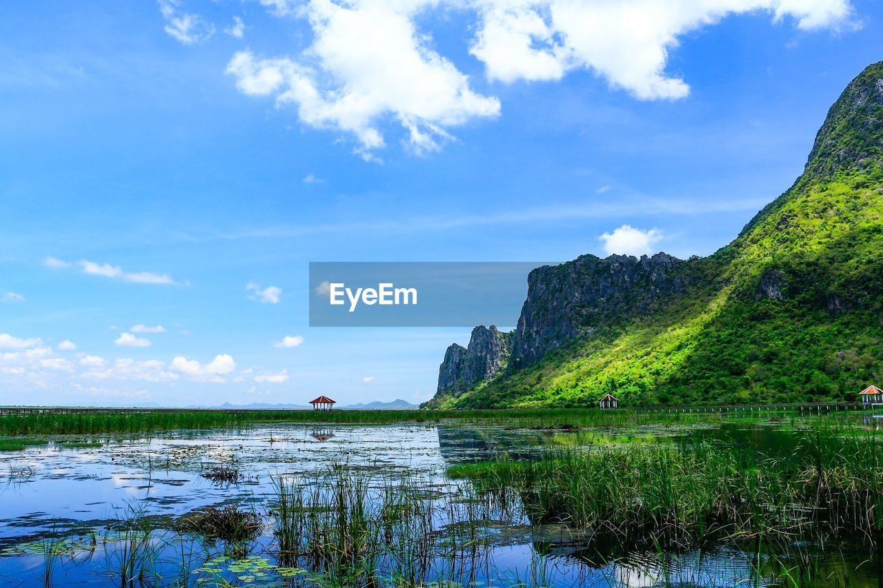 Scenic view of lake against sky