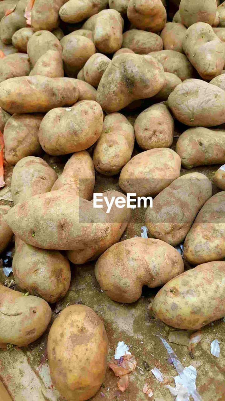 Full frame shot of potatoes for sale at market