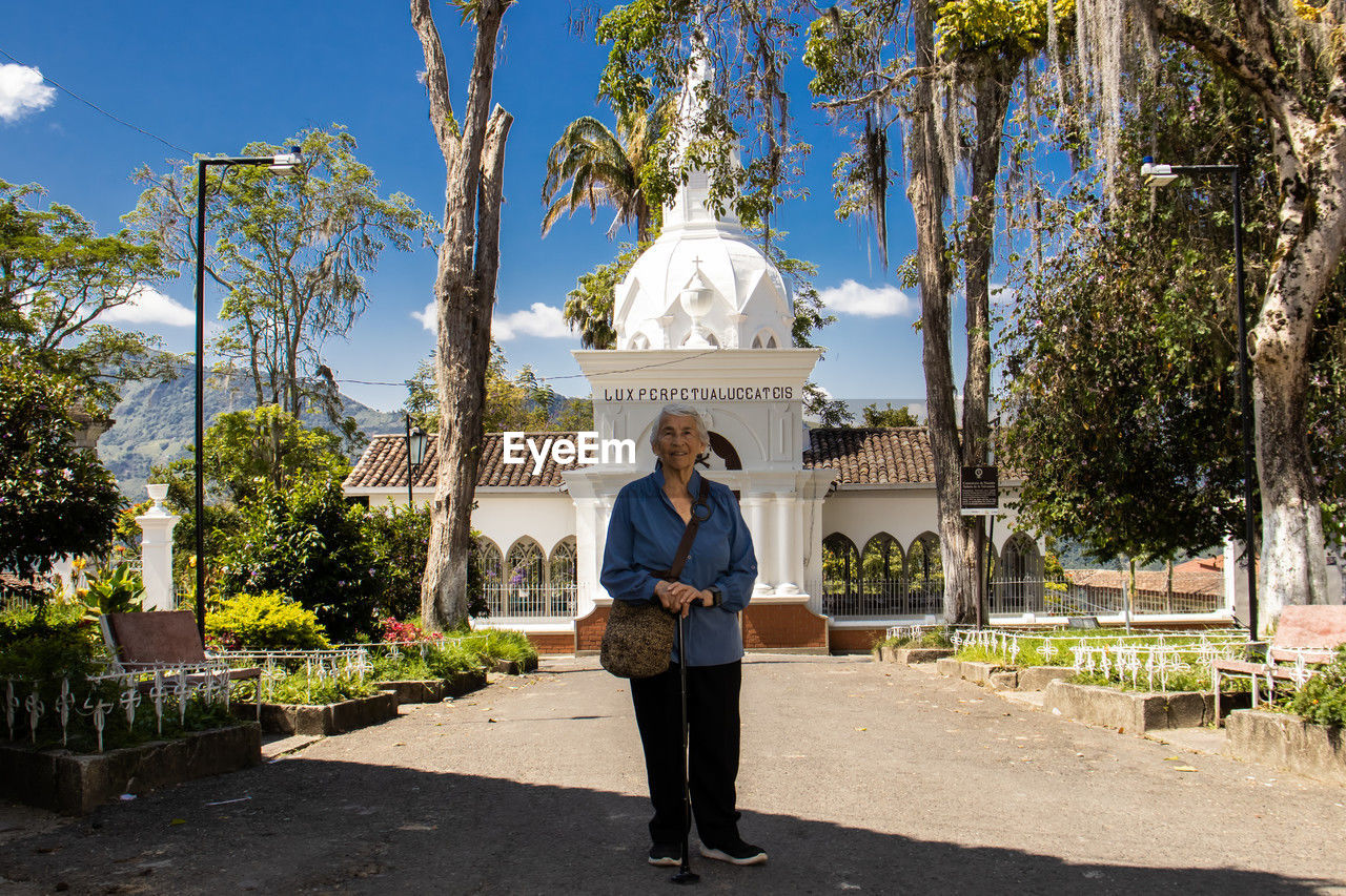 Senior woman tourist at the heritage town of salamina in the department of caldas in colombia