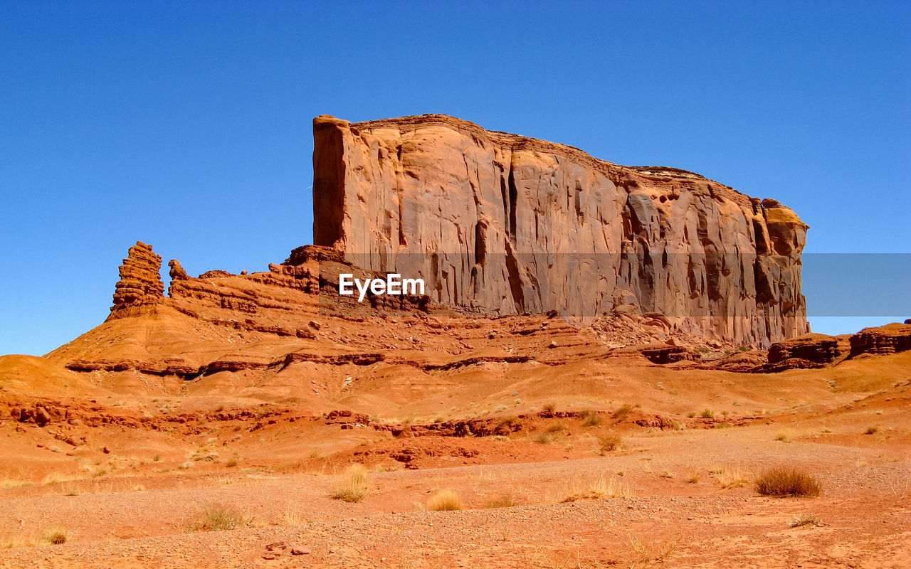 Rock formations against clear sky monument valley