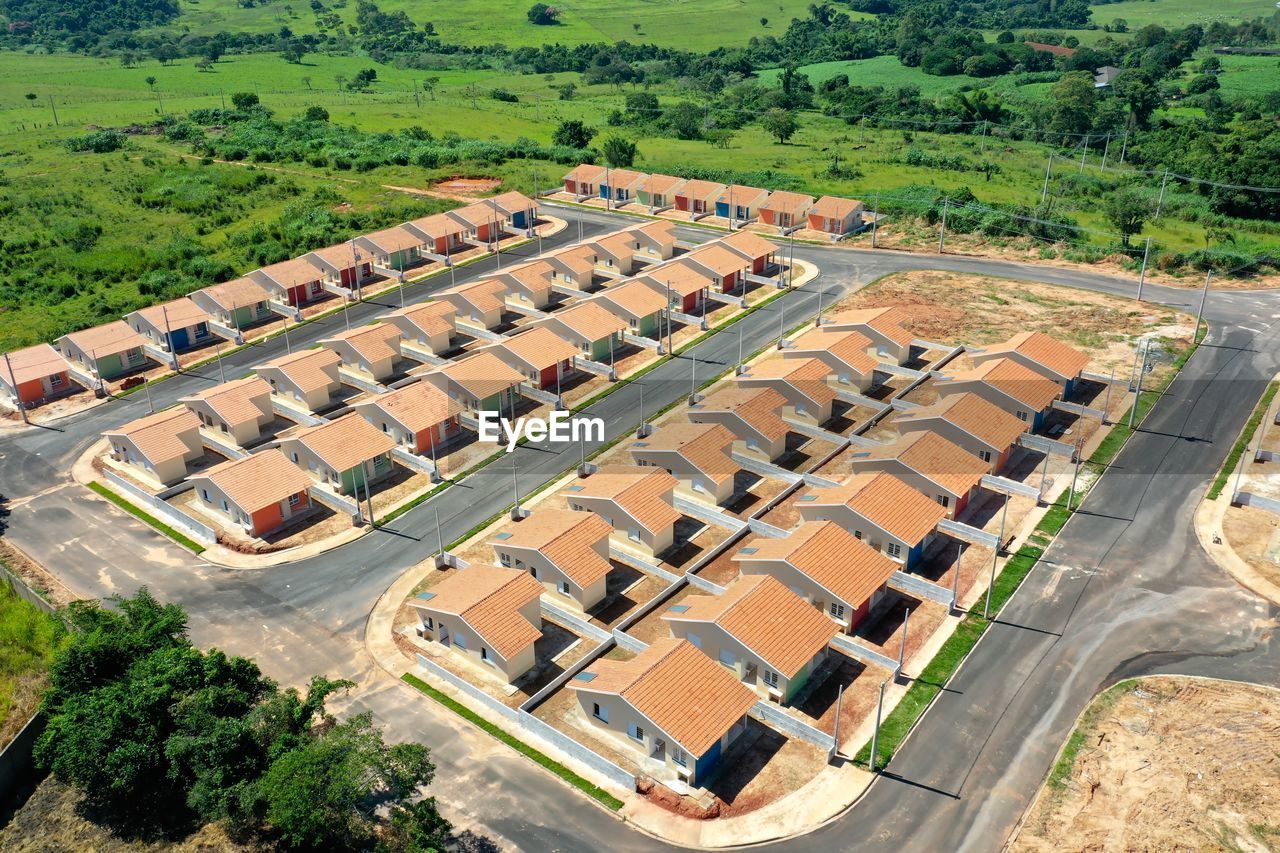 High angle view of buildings in farm