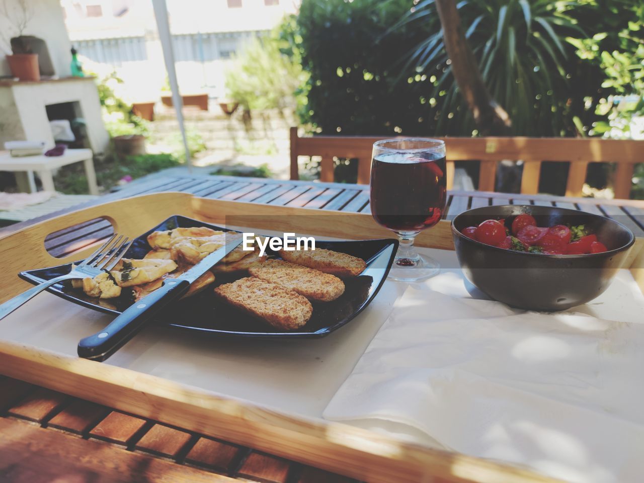 HIGH ANGLE VIEW OF BREAKFAST SERVED ON TABLE AT RESTAURANT