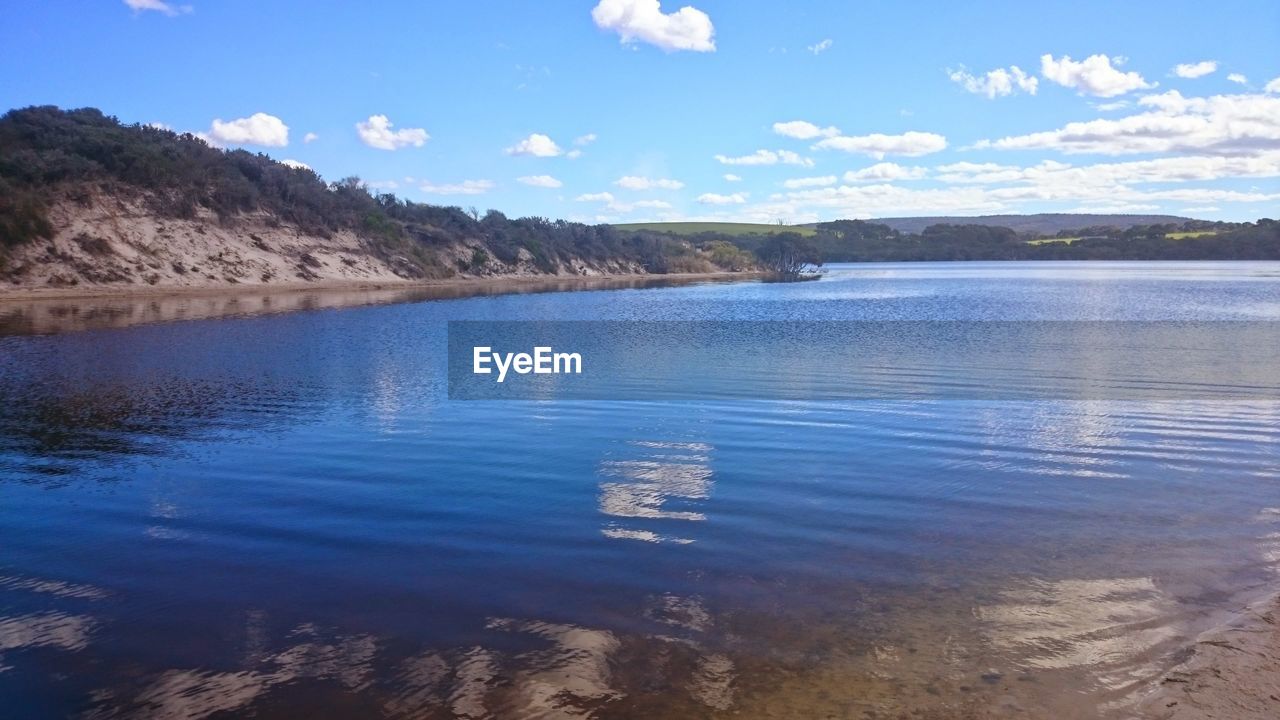 SCENIC VIEW OF LAKE AGAINST CLOUDY SKY