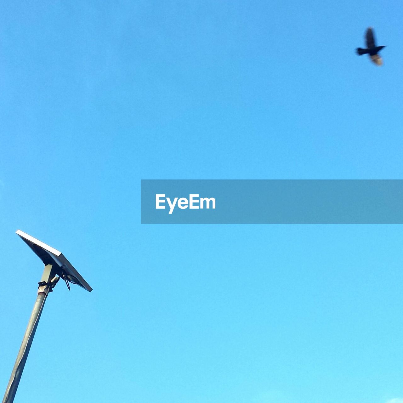 Solar powered street light against clear blue sky