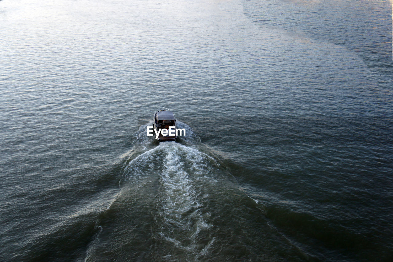 High angle view of boat in sea