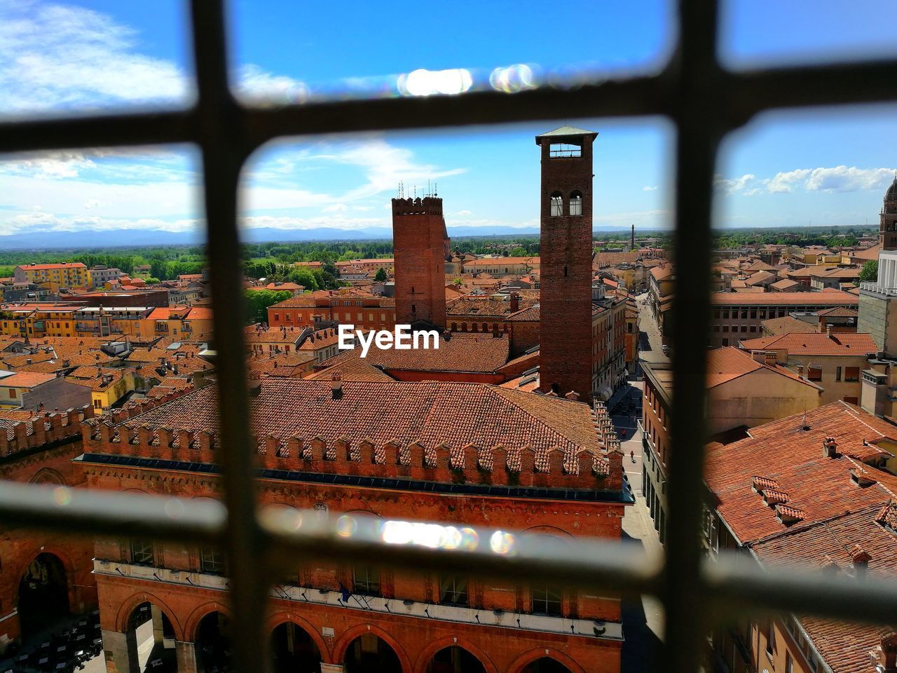 Cityscape seen through window
