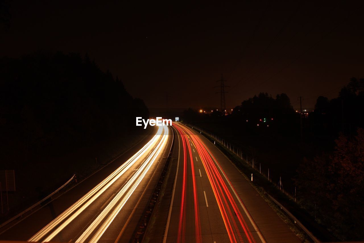 Light trails on highway at night