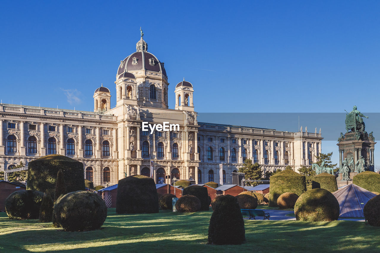 Low angle view of kunsthistorisches museum against clear blue sky