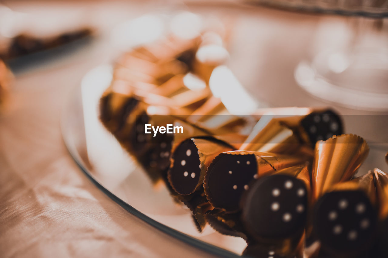 high angle view of christmas decorations on table