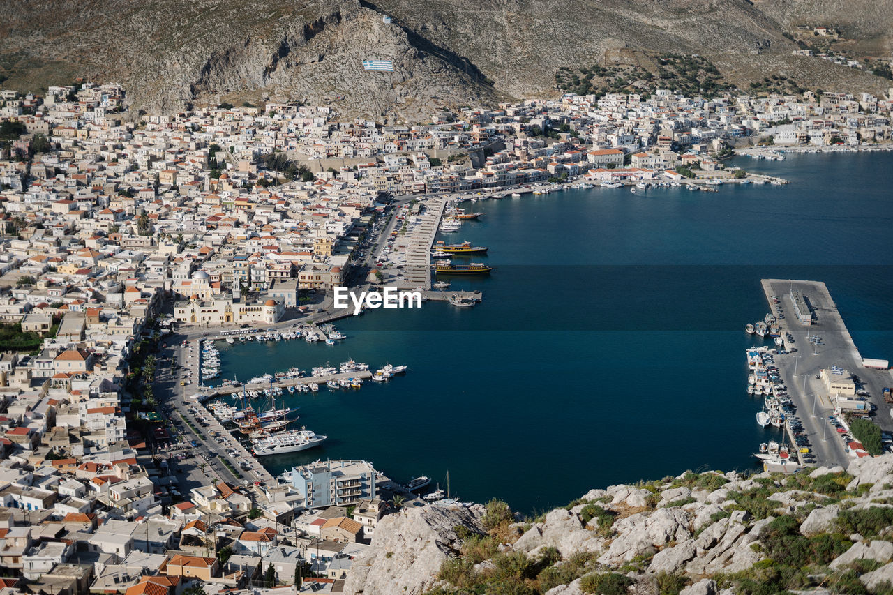 High angle view of buildings in city