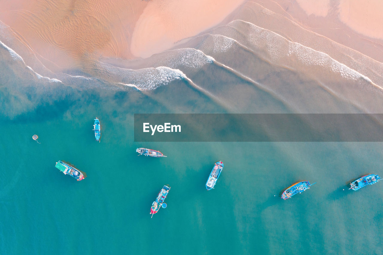 Aerial view of sailboat in sea