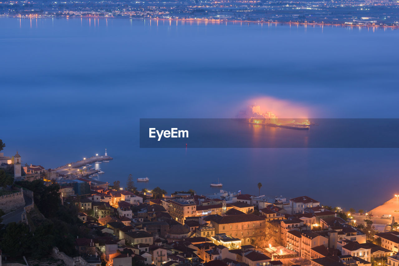 Nafplio old city and bay, from the monumental staircase of palamidi fortress, in peloponnese, greece