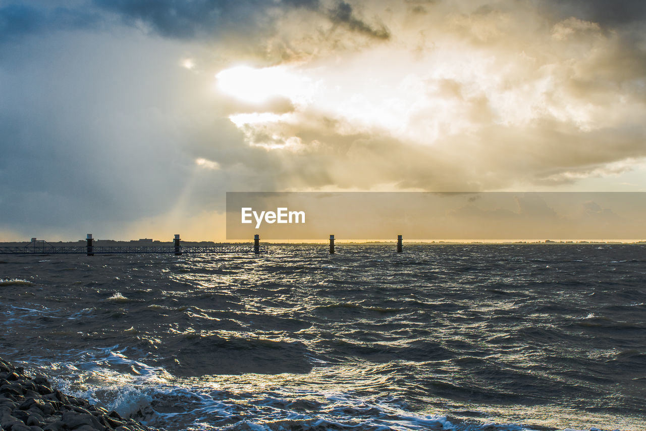 PANORAMIC VIEW OF SEA AGAINST SKY DURING SUNSET