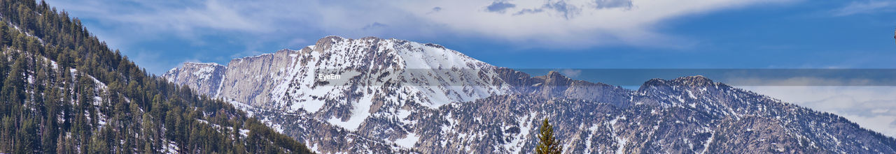 Panoramic views of wasatch front rocky mountains from little cottonwood canyon  utah.