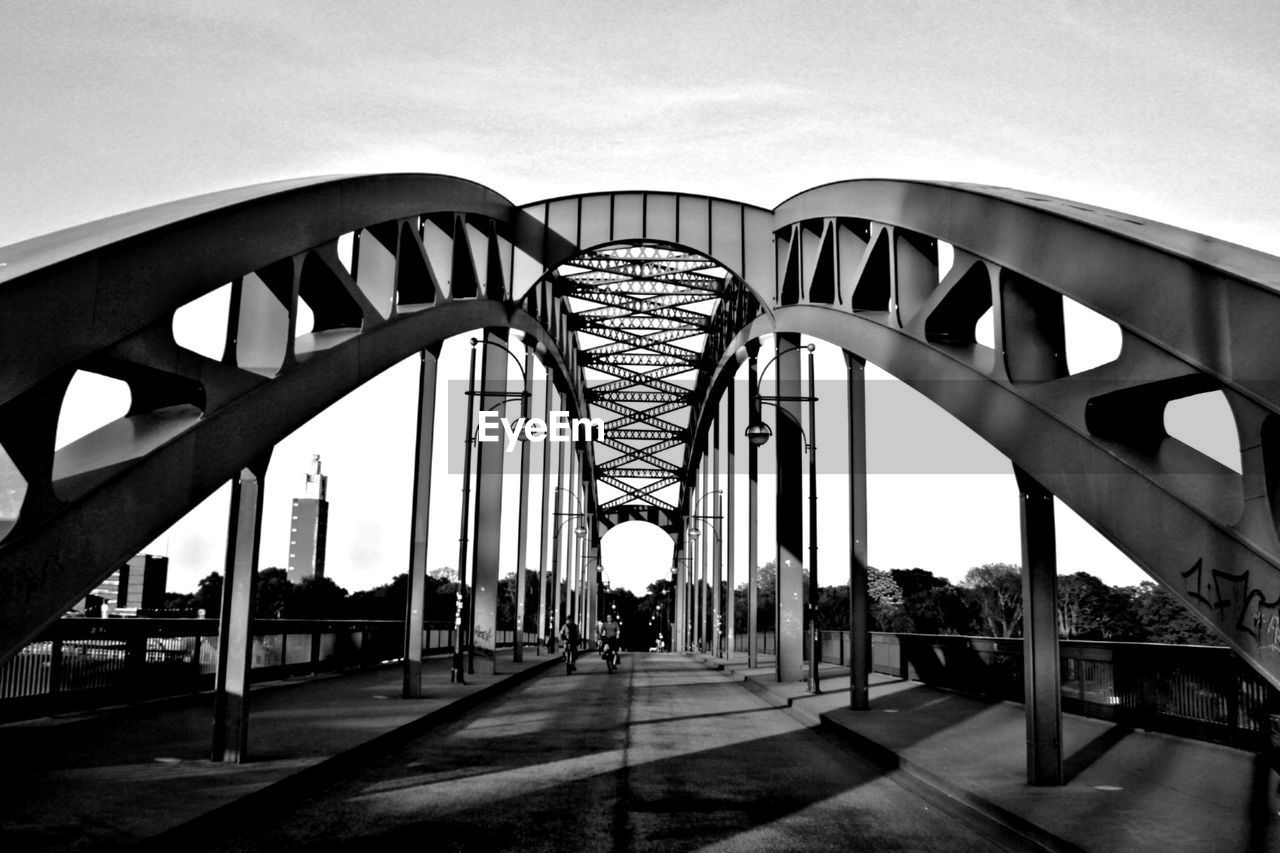 Bridge against sky in city in magdeburg in black and white 