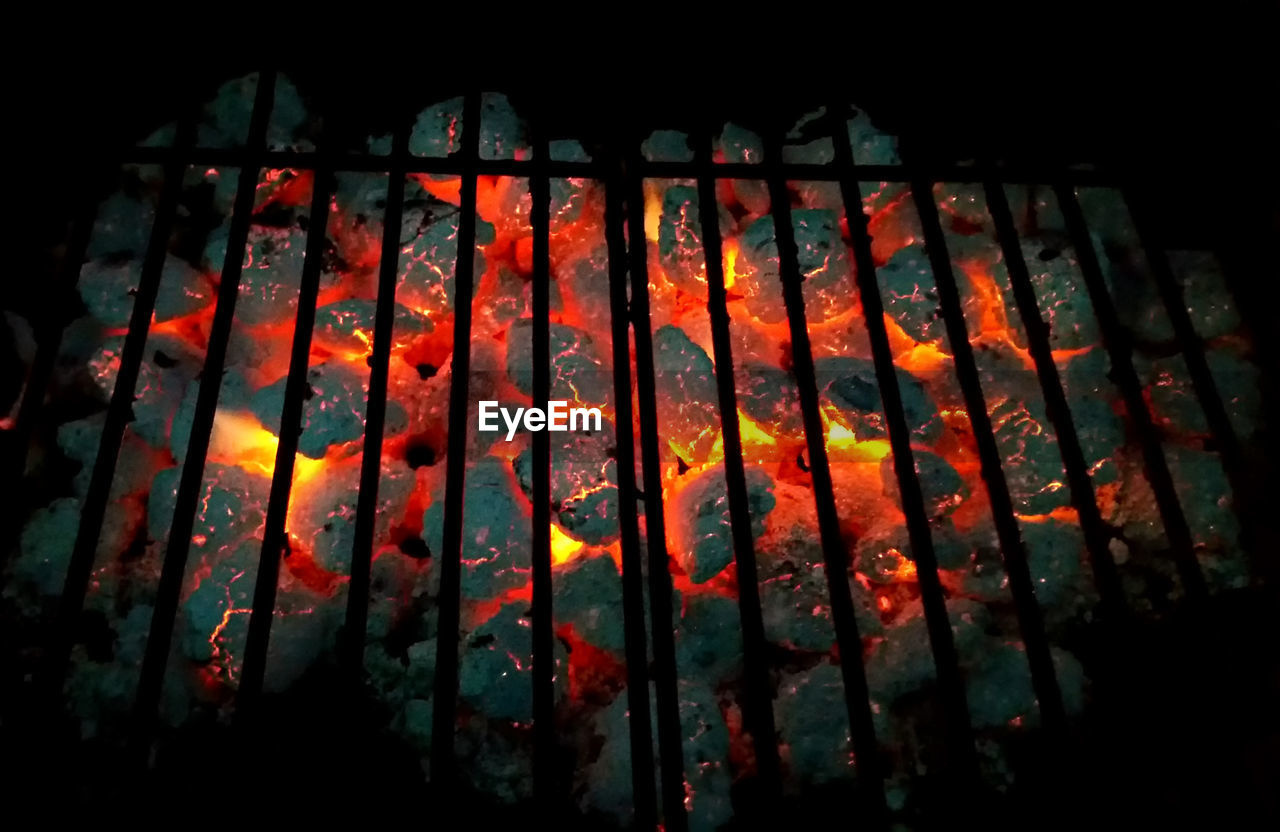 CLOSE-UP OF AUTUMN LEAVES ON BARBECUE