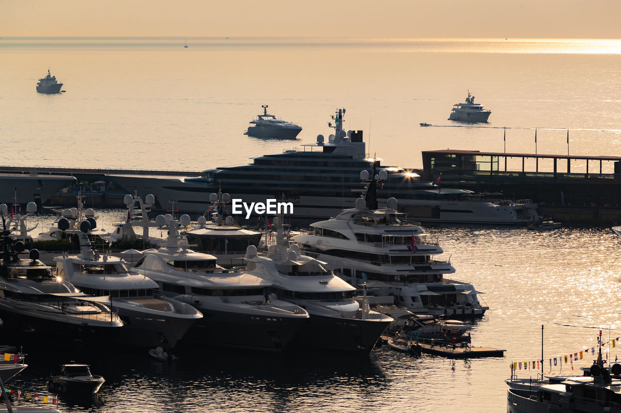 boats moored in harbor