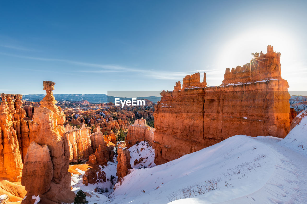 High angle view of rock formations during winter