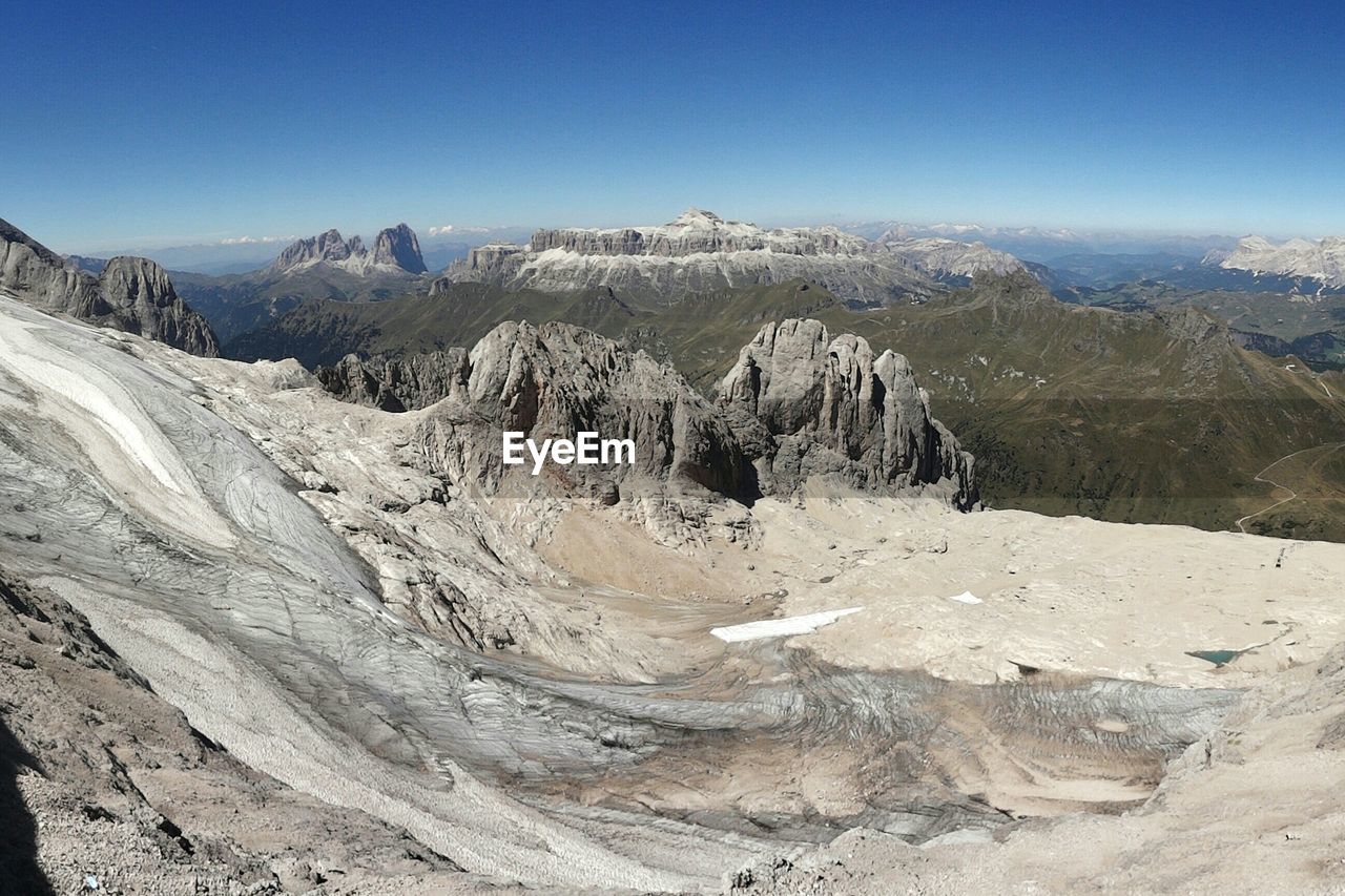 Scenic view of mt marmolada against clear sky