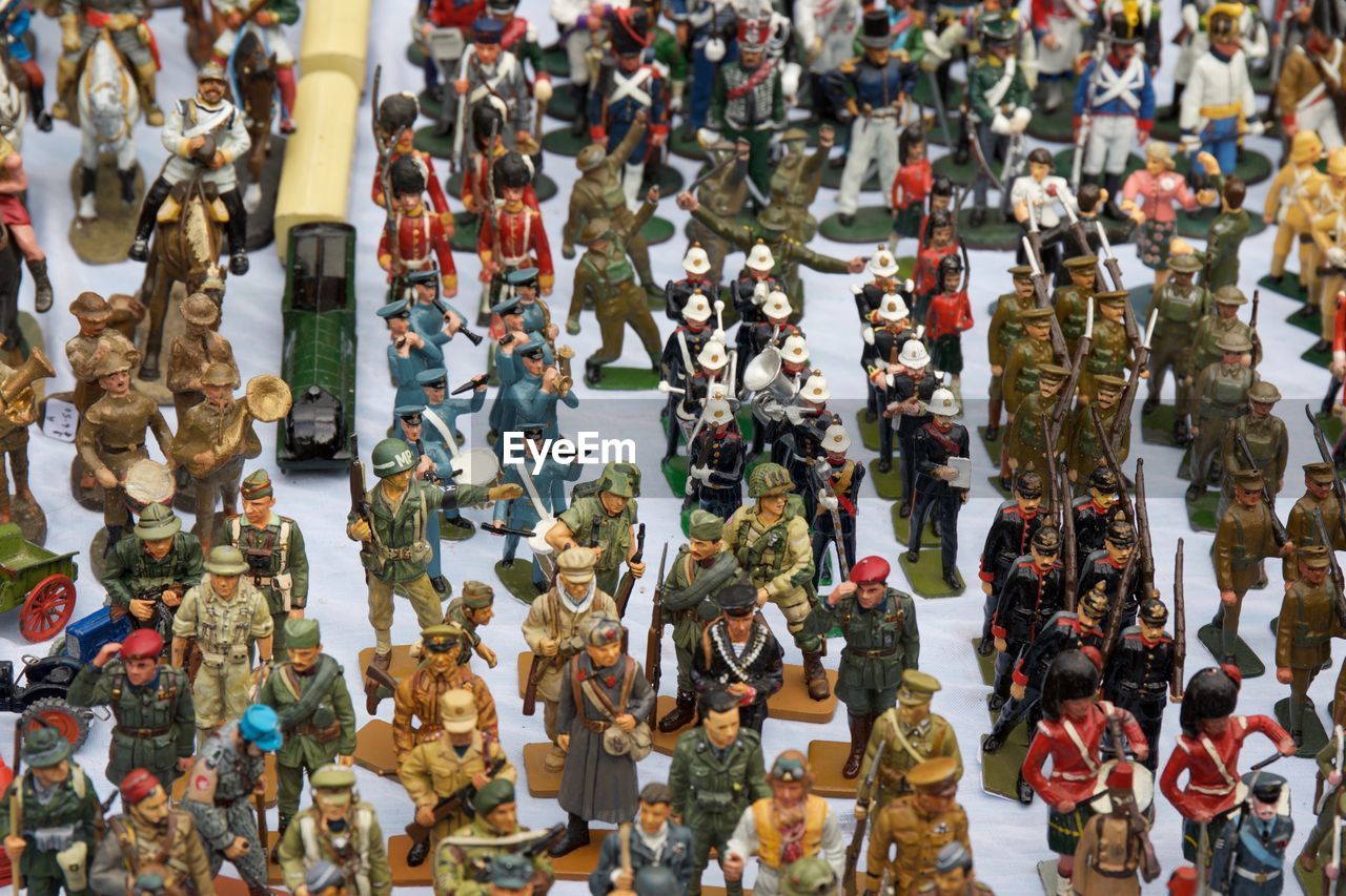 Close-up of army figurines on table