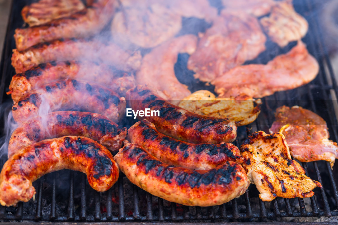 close-up of food on barbecue grill