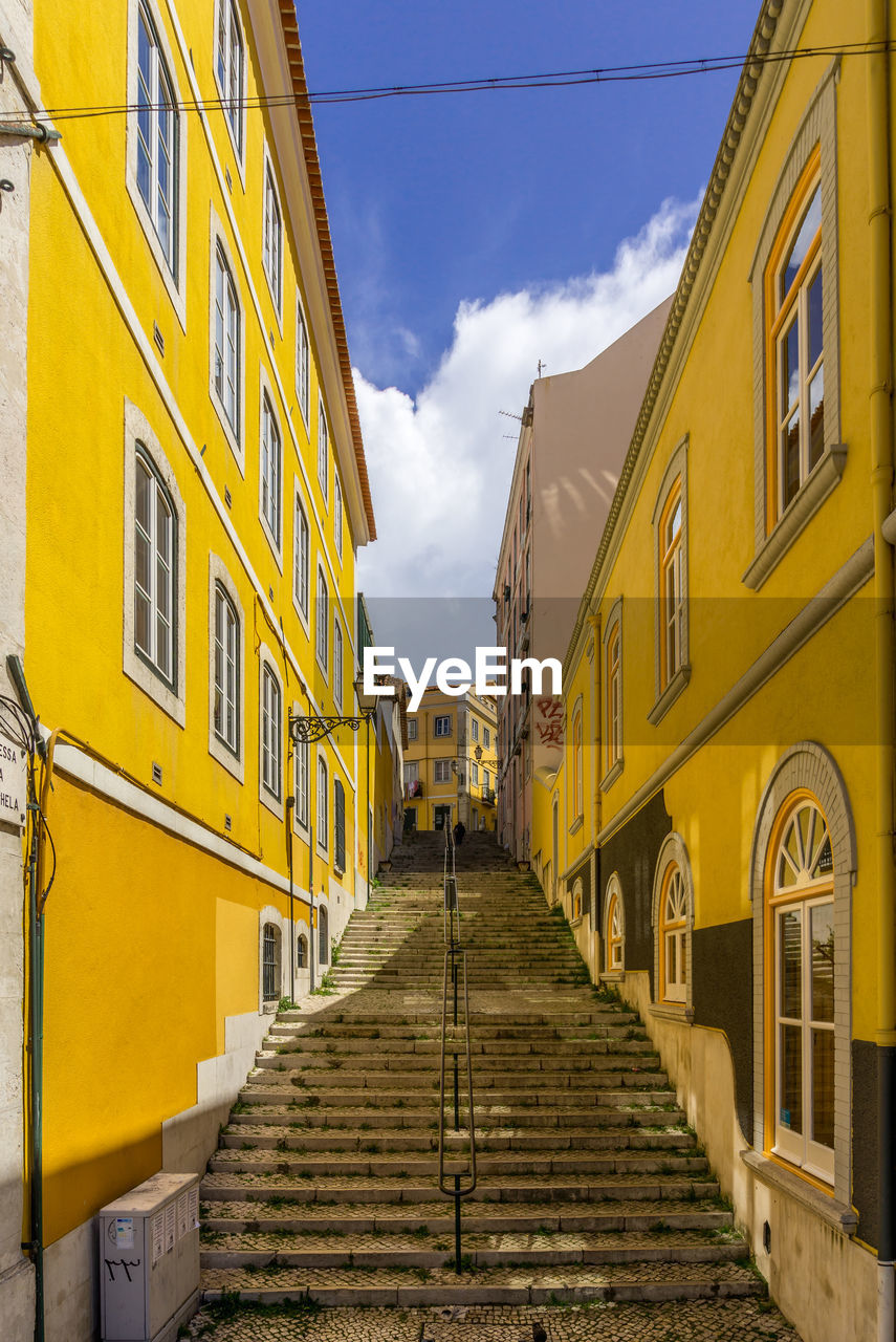 Narrow street amidst buildings against sky