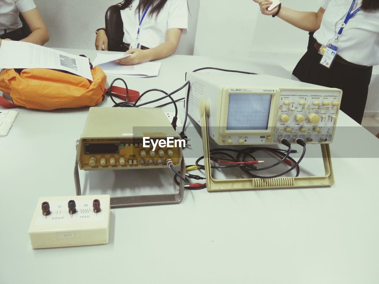 Equipment on table in physics laboratory