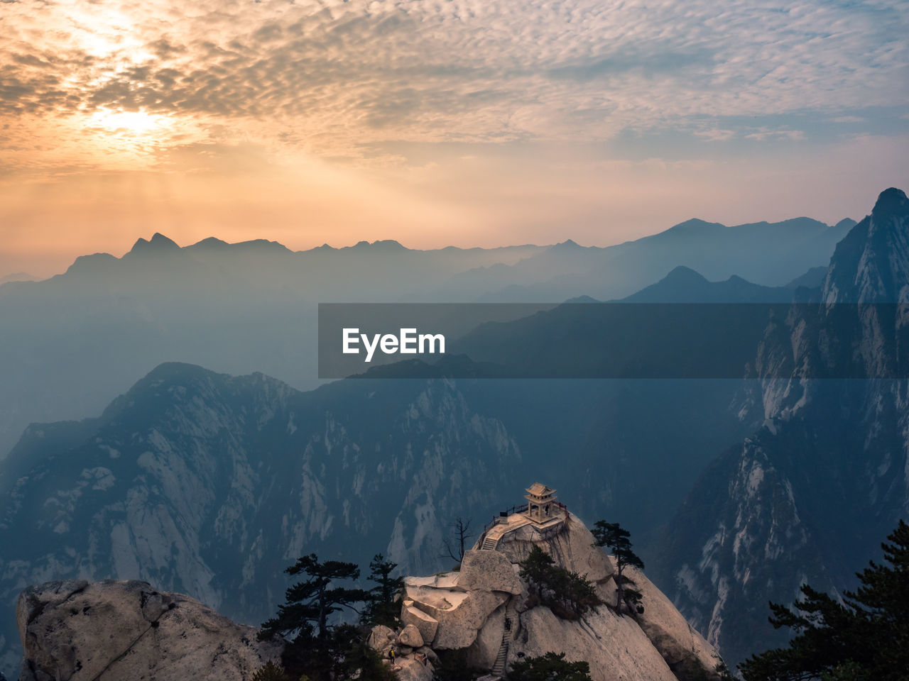 Scenic view of pagoda on mount hua