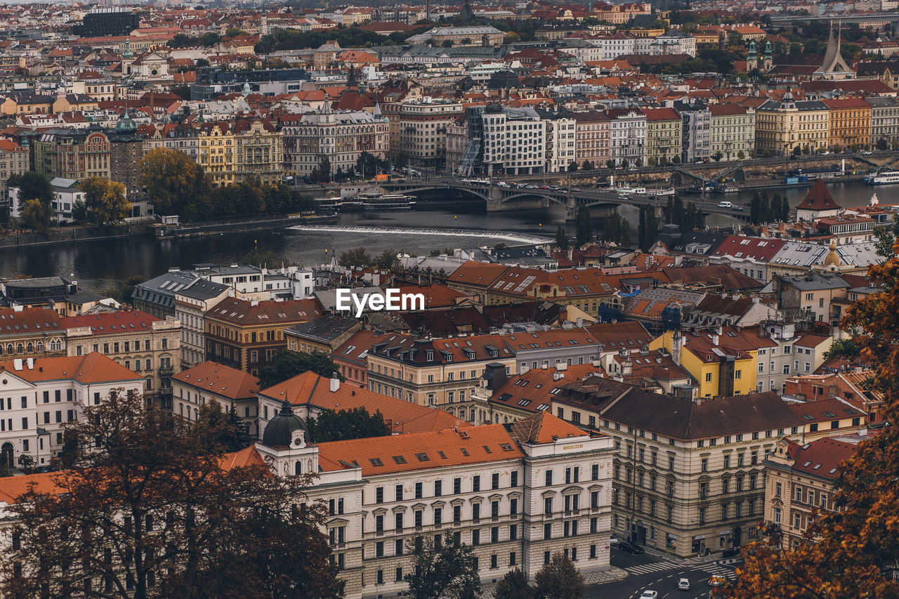 High angle view of buildings in city