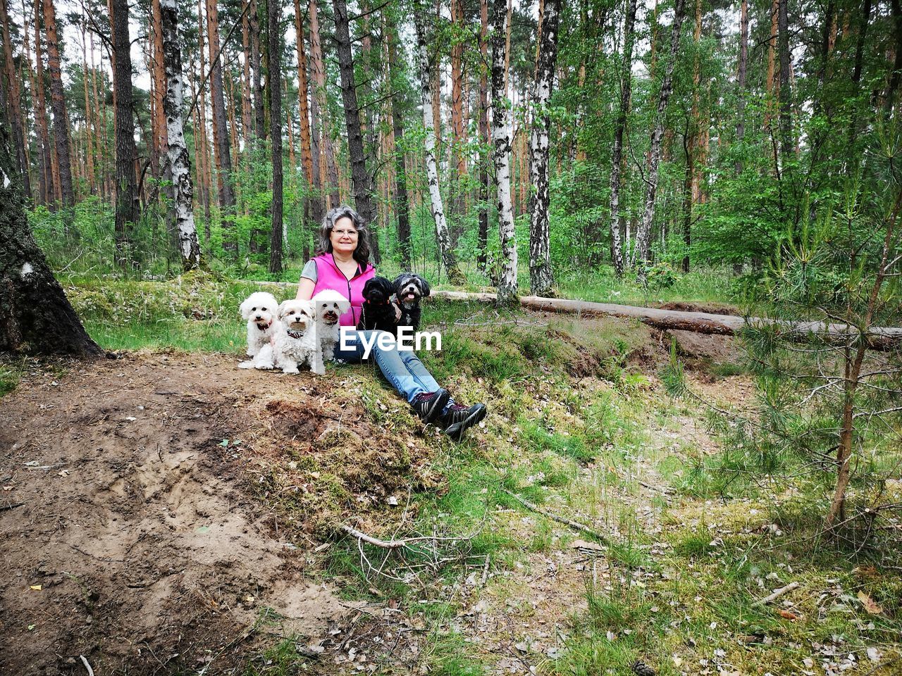 Woman with dog in the forest