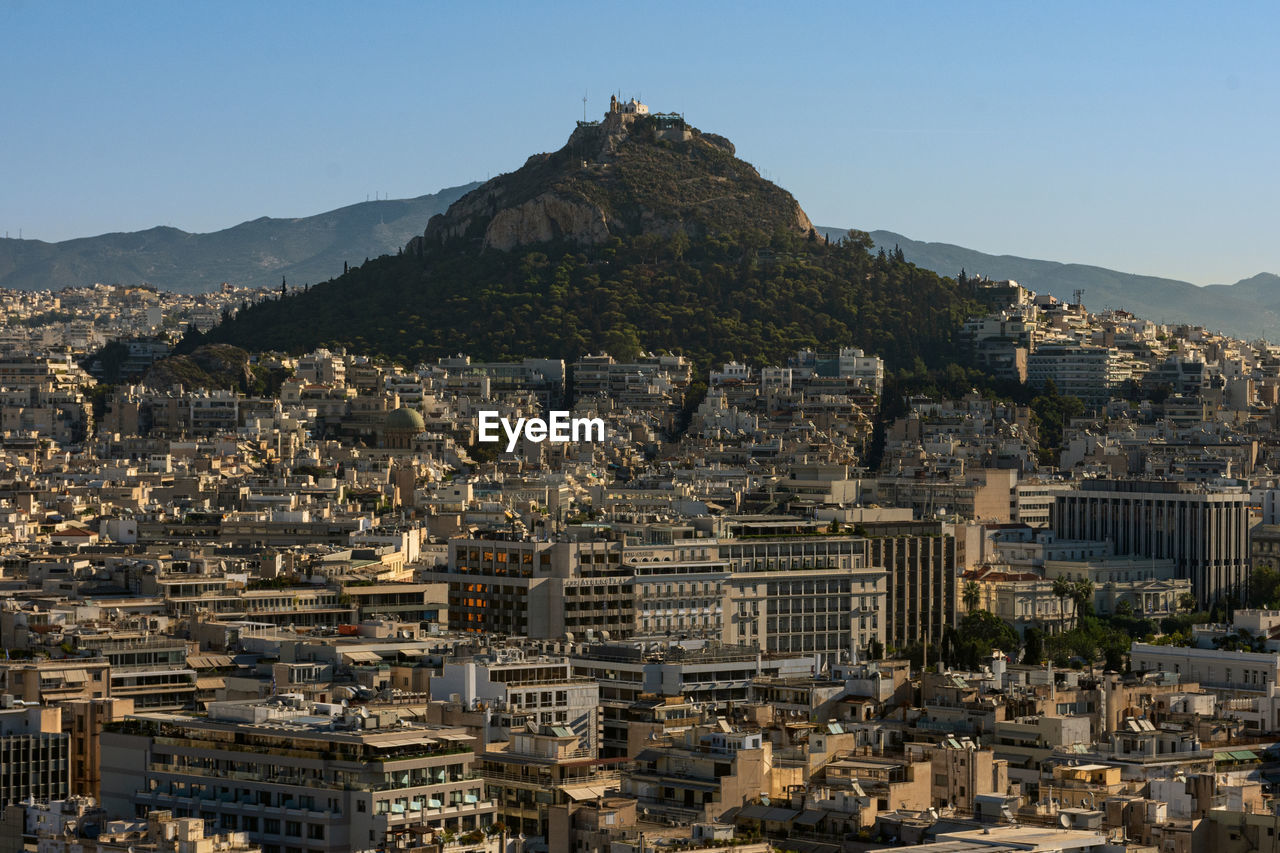 Aerial view of buildings in athens. 
