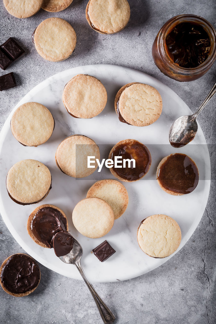 Directly above shot of cookies on tray 