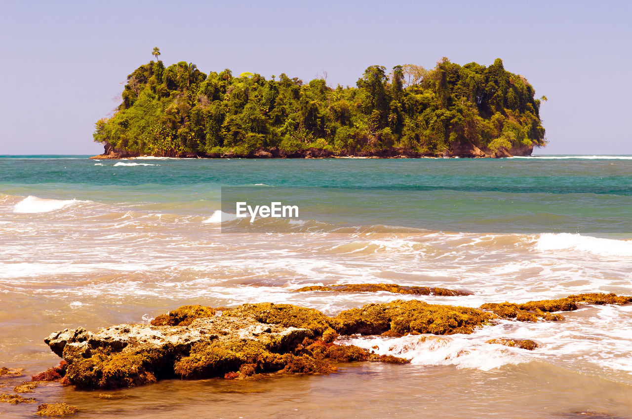 Scenic view of sea against clear sky