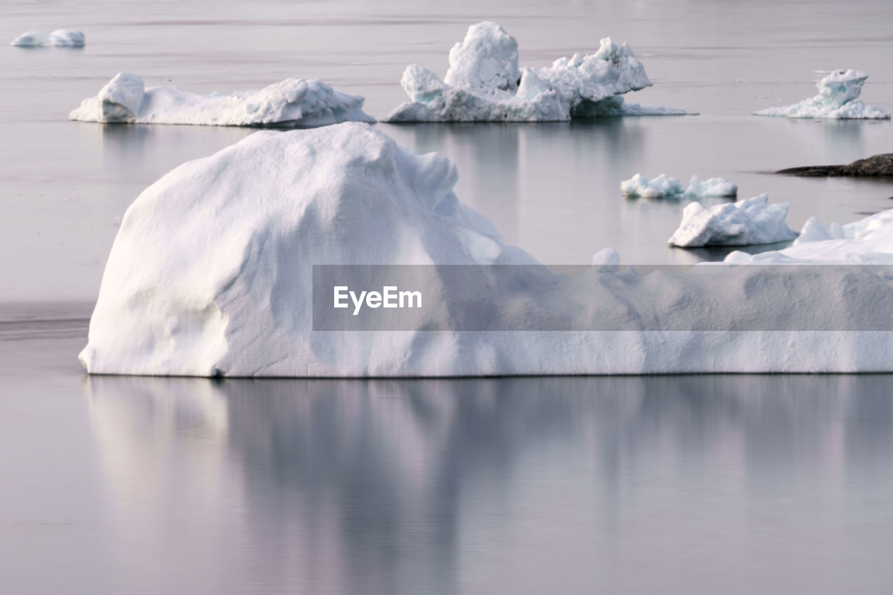 Scenic view of icebergs in lake