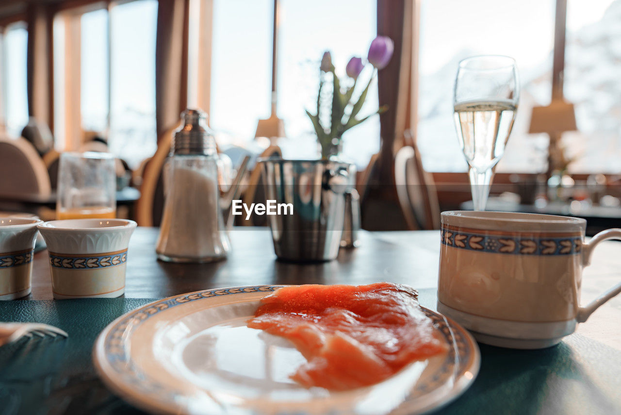 close-up of food in glass on table