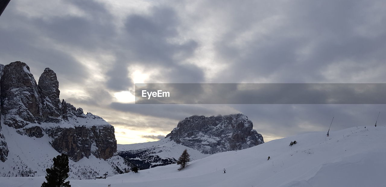 Scenic view of snow covered mountains against sky