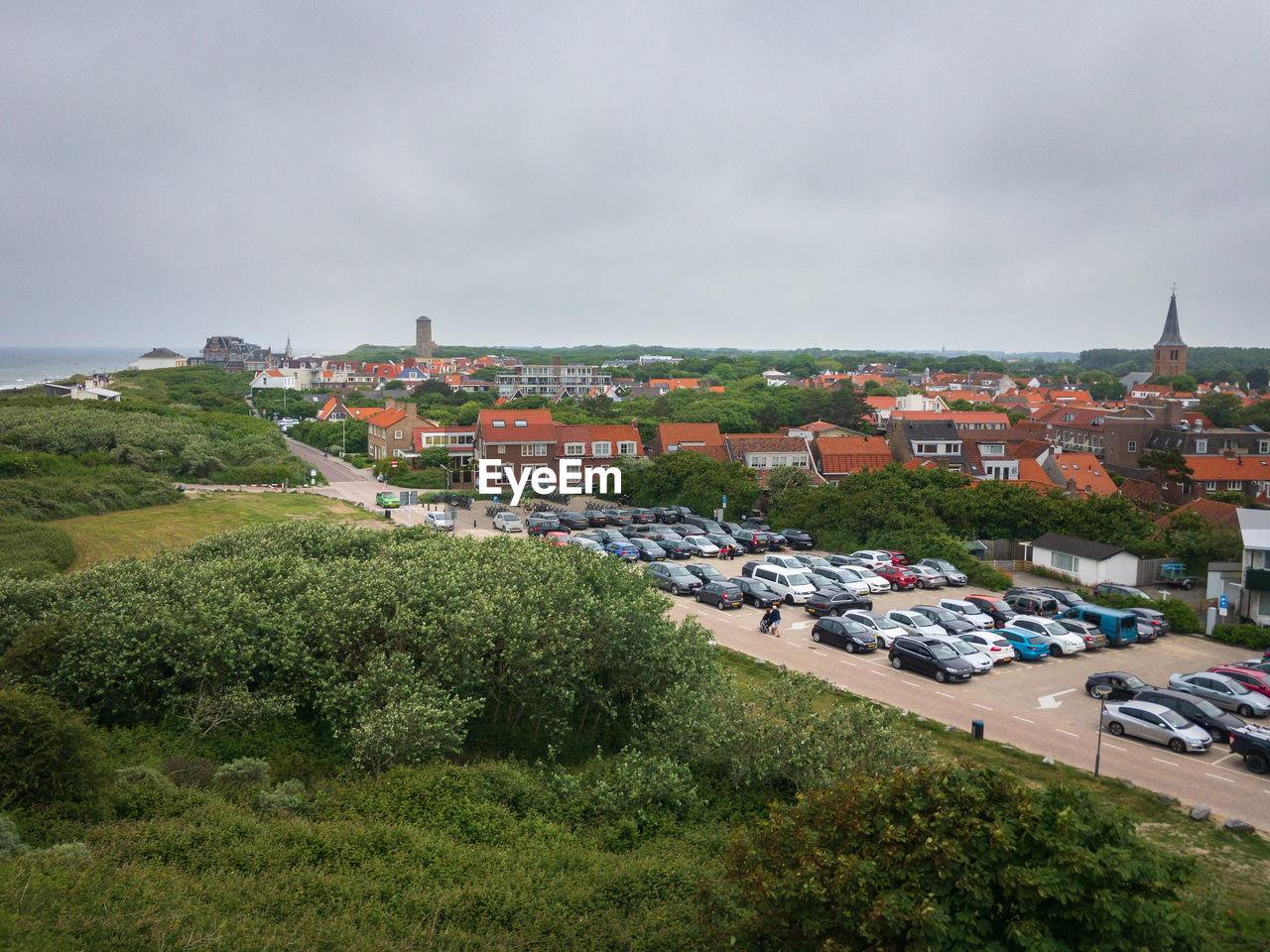 Cityscape of domburg, the netherlands seen from hoge hil against sky