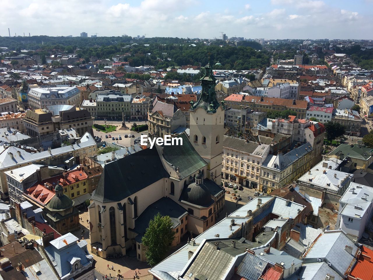 High angle view of townscape against sky