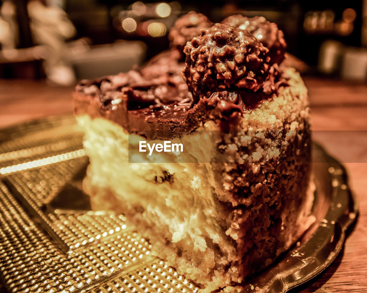 Close-up of cake in plate on table