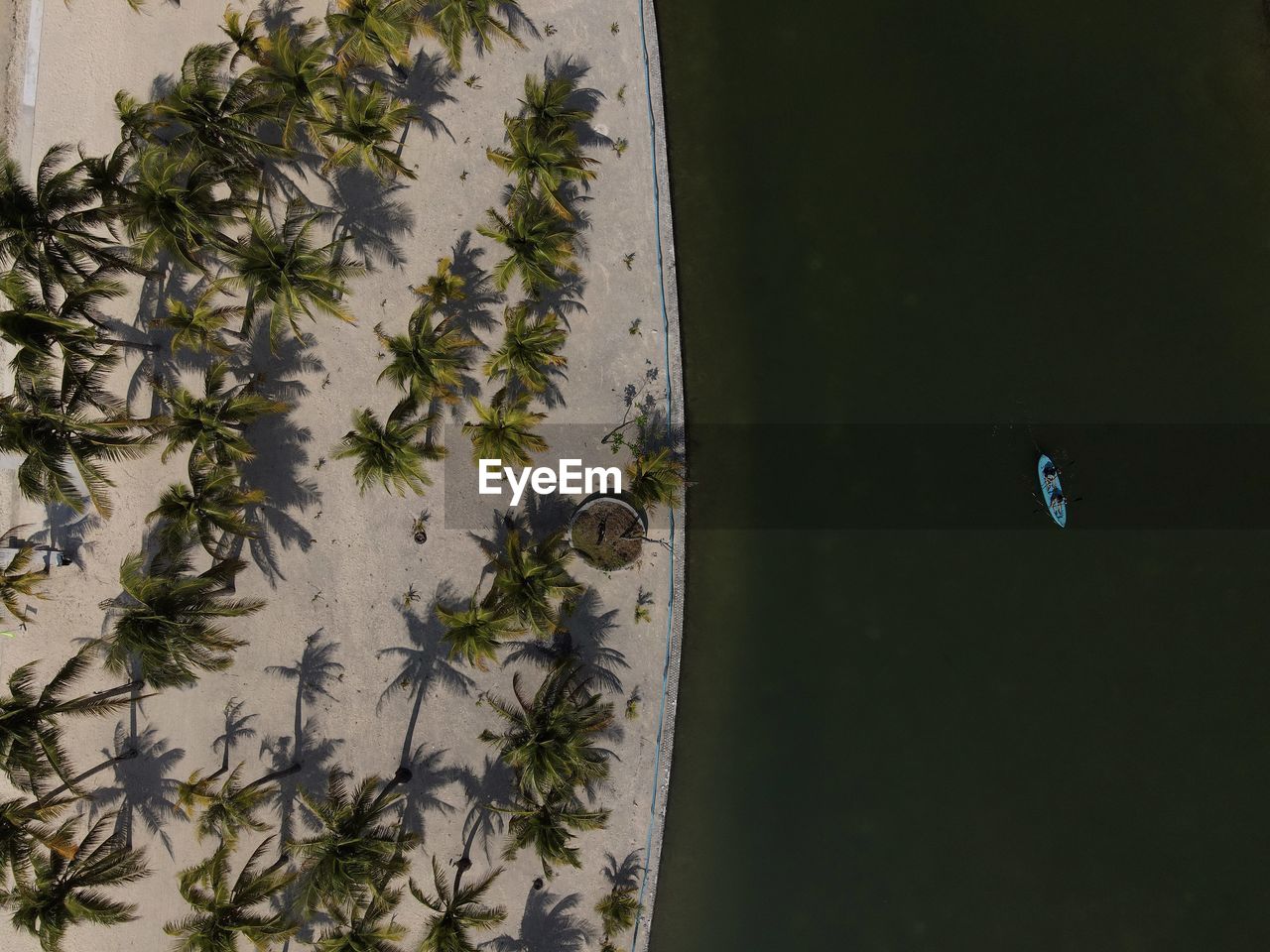 High angle view of a kayak in a man-made lake