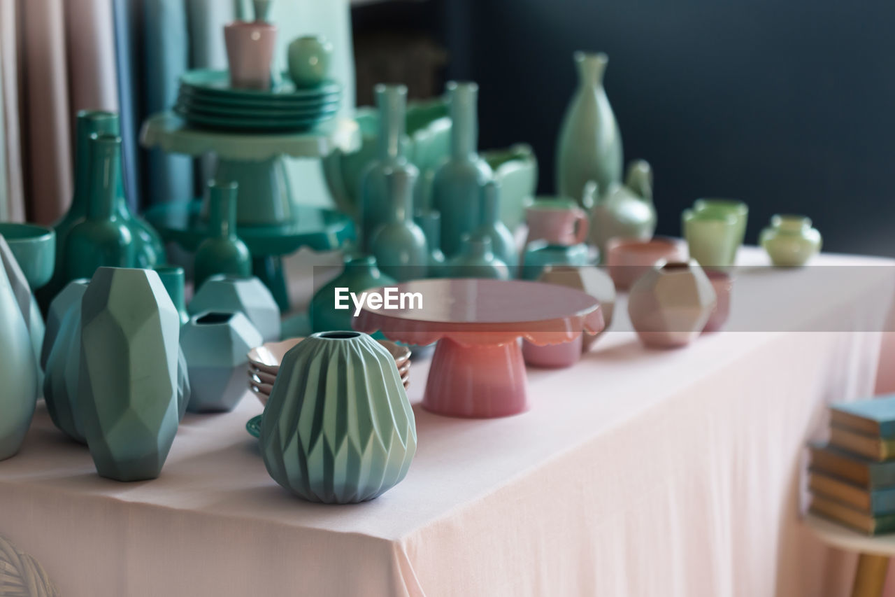 Close-up of pottery on table