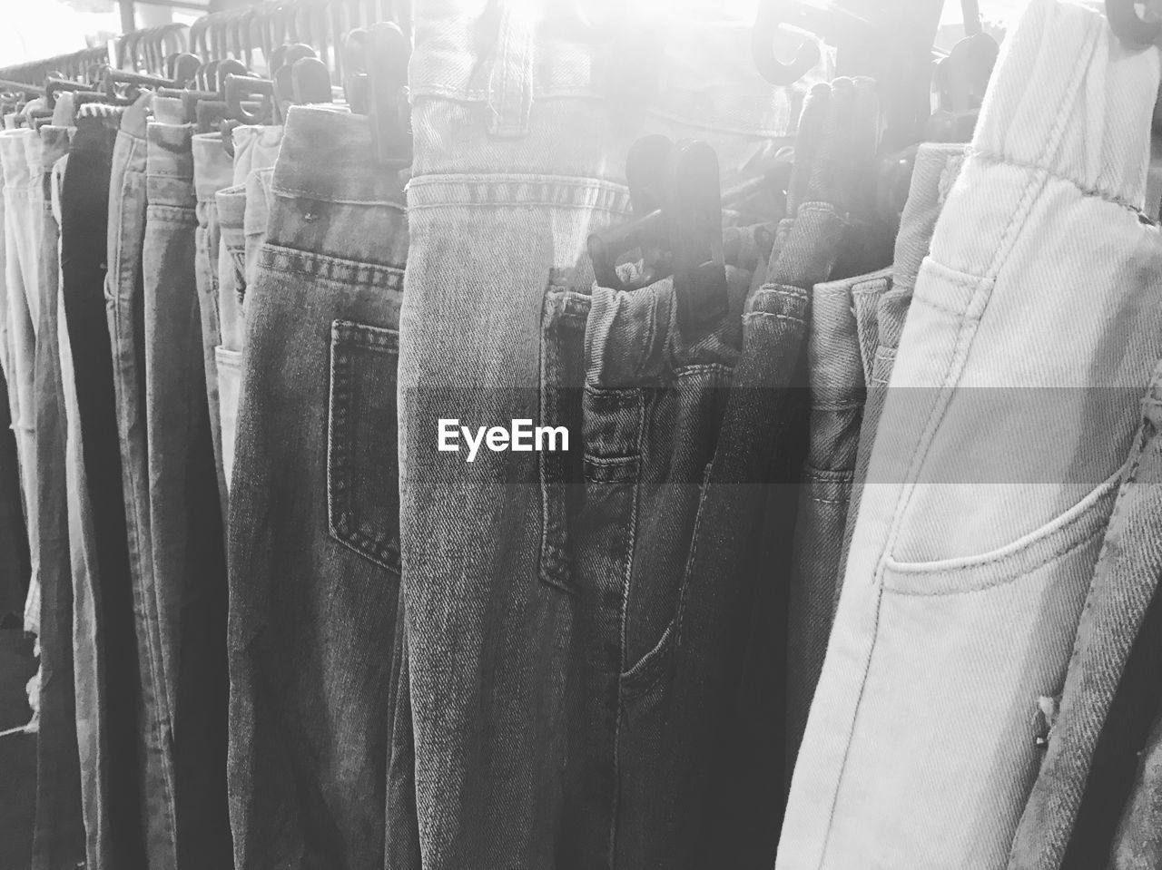 Close-up of jeans in store for sale