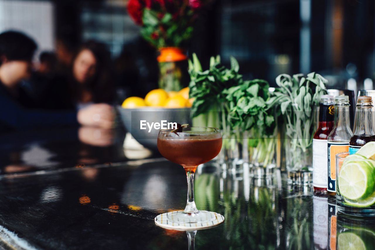 Cocktail served on bar counter