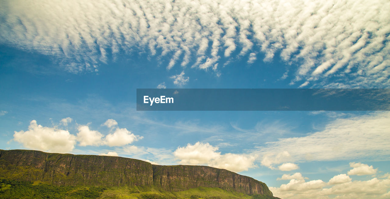 Low angle view of land against sky