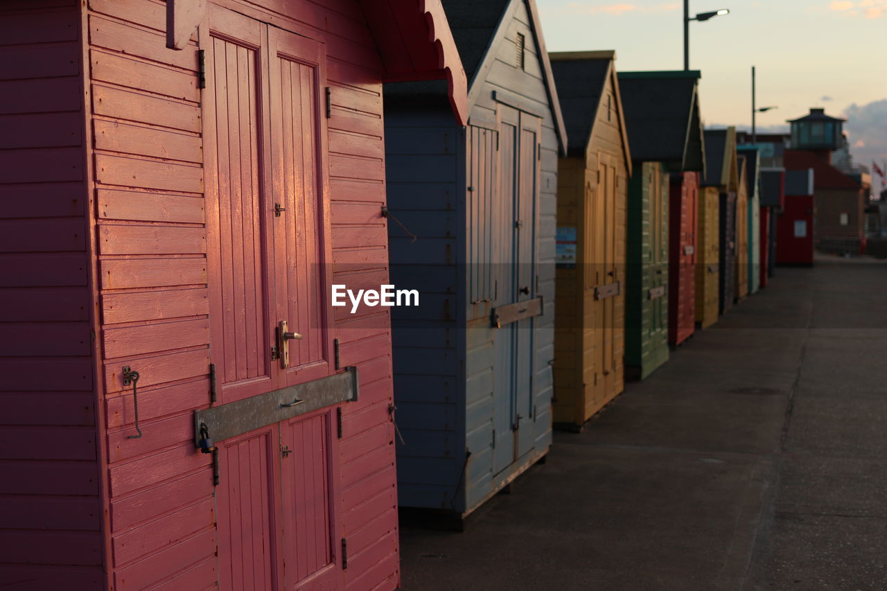 Multi colored houses in a building