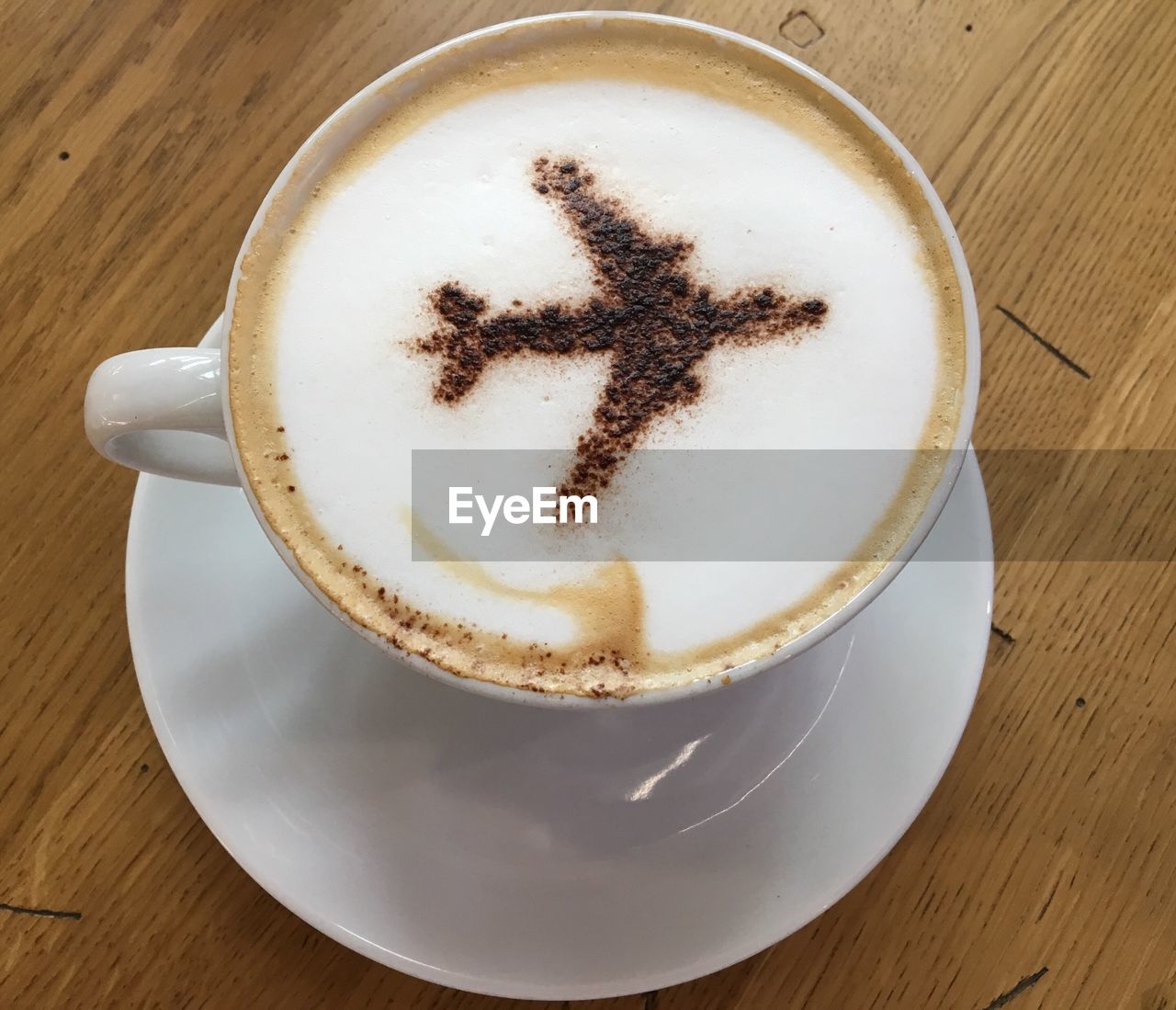 High angle view of cappuccino on table