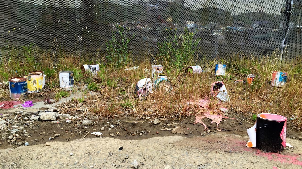 Paint bucket on roadside