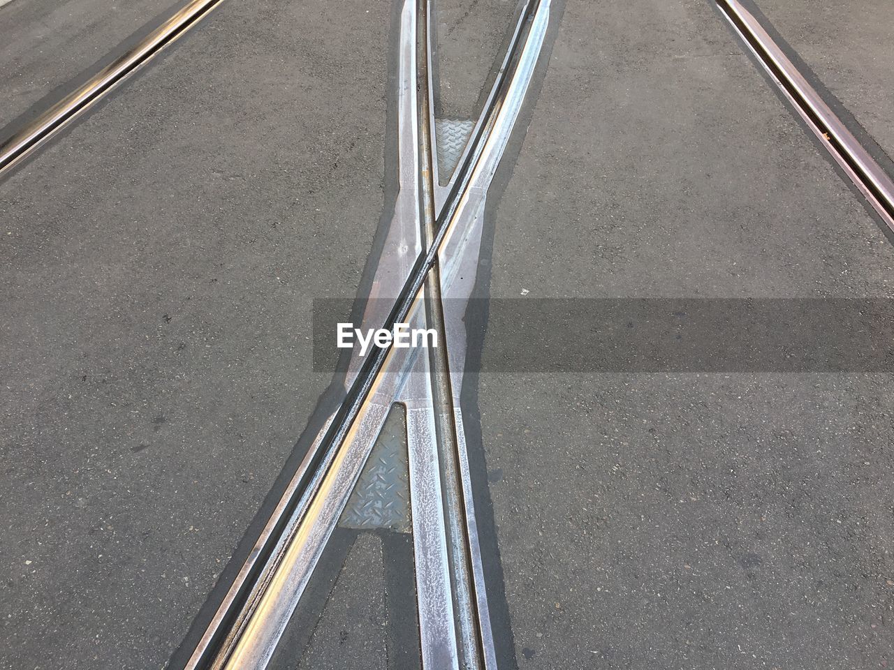 High angle view of railroad tracks on road