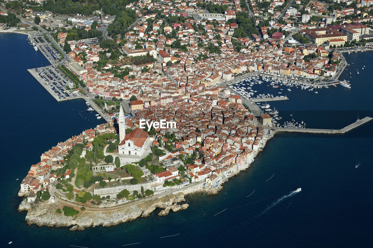 Aerial photo of rovinj town, istra, croatia